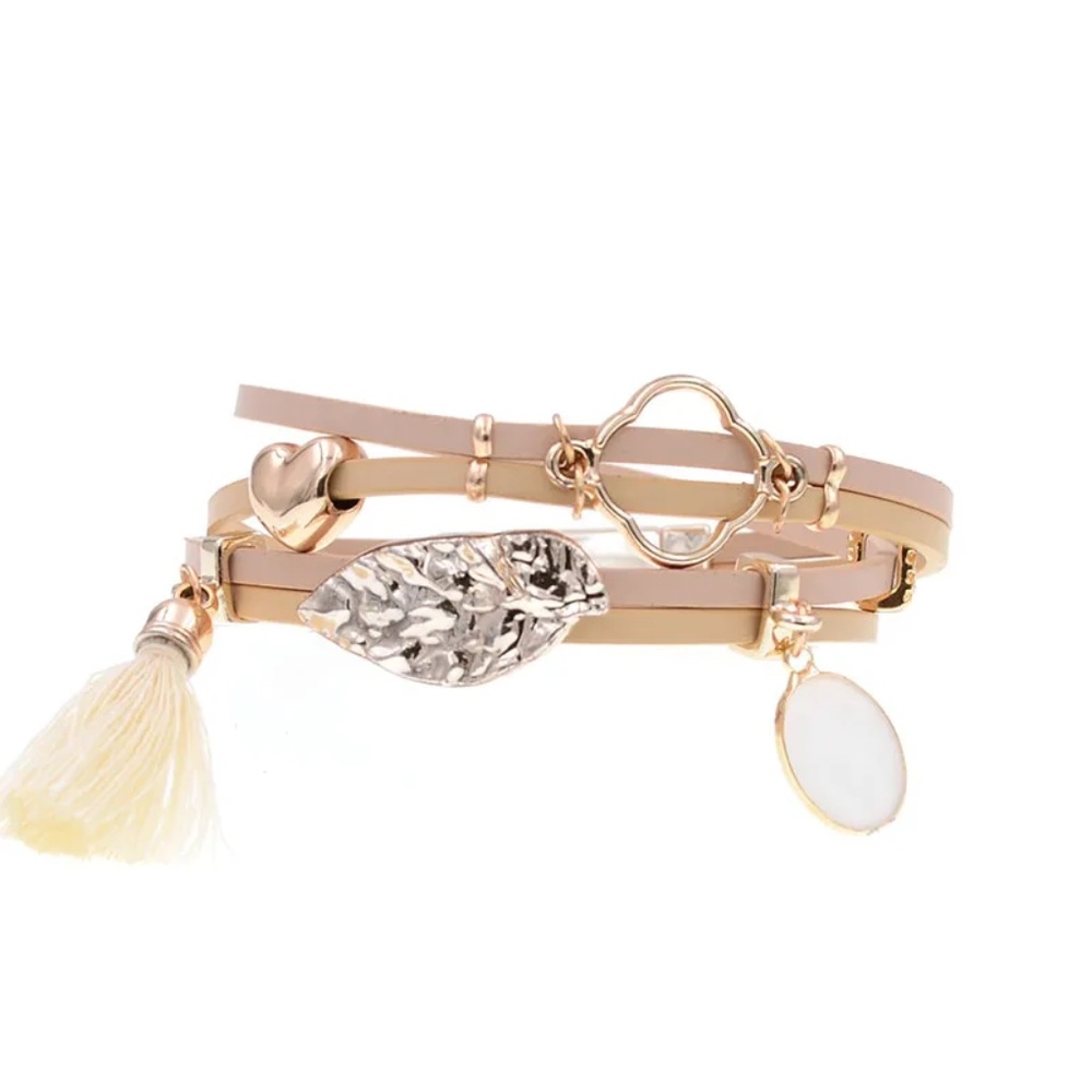 VEGAN Rubber double wrap gemstone bracelet with magnetic closure clasp